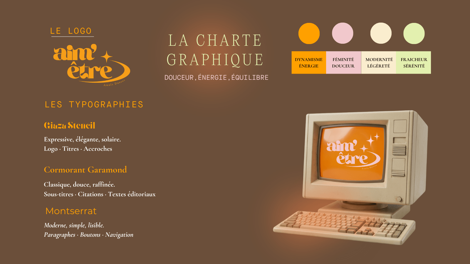 Charte graphique Aim’être : logo, palette et univers visuel.